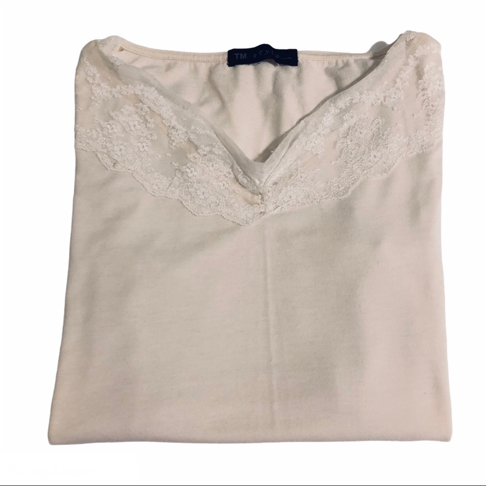 Maternity Short Sleeve Shirt Off White Lace Large